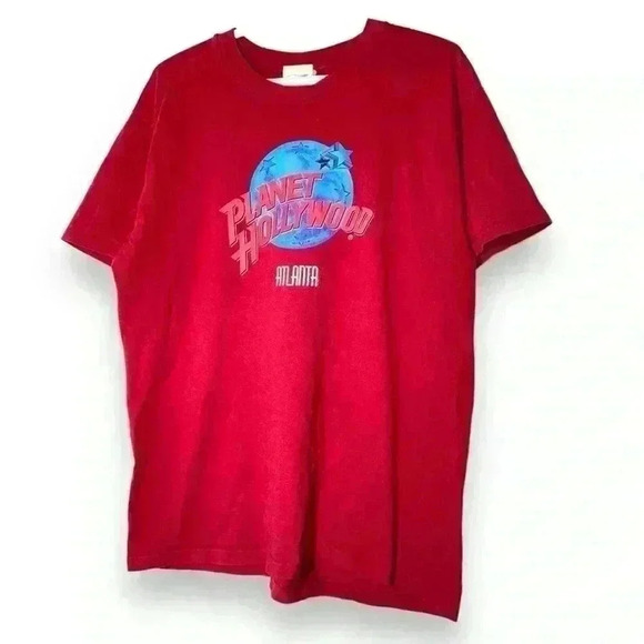VTG 90s Planet Hollywood ATLANTE T-shirt Single  Stitch Made in USA Men’s L Red - Picture 1 of 8